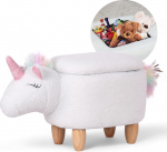 Suleno&reg; Unicorn Animal Stool with Storage Space - Cute Organiser & Seat Box for Kids, Soft Plush Cover, Wooden Legs, Decorative Furniture for Children's Room, 68 x 33 x 40 cm