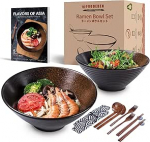 Keraamiline supikaussi komplekt, 2 x 1500 ml keraamiline Ramen-kaussi, suured Jaapani nuudlitopsid koos lusika ja pulkadega, traditsiooniline Aasia lauan&otilde;ude komplekt, Udon, pasta, Pho, Soba, teravilja ja salati jaoks.