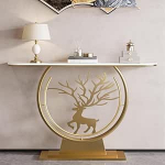 Konsoollaud esikusse, kaasaegne kodukaunistus kuldse hirve kaunistusega, k&otilde;rge temperatuuriga v&auml;rvimine, konsoollaud Itaalia kiviplaadiga lauaplaadiga esikusse, magamistuppa, magamistuppa