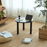 Cagnolier T&auml;ispuidust &uuml;mmargune kohvilaud turvaklaasiga ja rotangist v&auml;limusega, 3 suurust (l&auml;bim&otilde;&otilde;t 40/60/80 cm), naturaalse disainiga &uuml;mmargune laud, k&uuml;ljelaud, puidust laud elutuppa ja r&otilde;dule