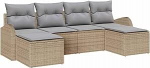 6-teiliges Garten Sofa Set mit Kissen Beige Poly Rattan, 2-Sitzer Garten Sofa mit Stauraum & Kissen Beige Poly Rattan Gartenlounge Model3354819
