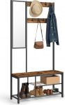 VASAGLE HSRAM050B01 Konksudega mantlihoidja, riidehoidja koos peegliga, kingapink ja riiulid, 36 x 98 x 185 cm, esikusse, magamistuppa, elutuppa, vintage pruun/must, Vintage Brown/Black