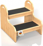 Wood 2 Tritthocker f&uuml;r Kinder und Erwachsene mit Rutschfester Trittfl&auml;che, Anti-Rutsch-Hochleistung 2-Schritt-Ladder, Kinderstuhl f&uuml;r Badewanne/Toilette/K&uuml;che/Bett (Holzfarbe)
