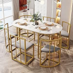 Kayan s&ouml;&ouml;gitoa komplekt s&ouml;&ouml;gilaua ja 6 s&ouml;&ouml;gitooliga (4 v&auml;ikest ja 2 suurt tooli), s&ouml;&ouml;gikomplekt 6 inimesele, s&ouml;&ouml;gilaud elutuppa, k&ouml;&ouml;ki, 140 x 80 x 76 cm (Gold 2)