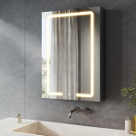SONNI LED-peeglikapp koos kosmeetikakorraldajaga 50 x 70 cm, pistikupesa ja 3x suurendav peegel, 3 valgusv&auml;rvi, timmitav, tumehall