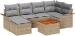 Rantry 7-teiliges Garten Sofa Set mit Kissen Beige Poly Rattan Akazie Gartenlounge Model3347350
