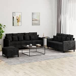 3-osaline diivanikomplekt koos pehmendusega, must samet, must, koos padja ja jalatoega