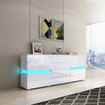 LED-valgustusega kapp, k&otilde;rgl&auml;ikega hoiukapp 2 uksega, 4 sahtlit, suured avatud riiulid s&ouml;&ouml;gituppa, elutuppa, k&ouml;&ouml;ki, koridori (valge)