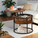 FURNITABLE &uuml;mmargune kohvilaud t&otilde;stetava plaadiga, k&uuml;ljelaud reguleeritava k&otilde;rgusega ja hoiuruumiga 60 x 60 x 48 cm - 62 cm, v&auml;ike elutoa laud kohvilaud