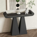 PQXQZ Moderner Konsolentisch Eingangstisch mit Steinplatte Schmale Lange Beistelltische f&uuml;r Wohnzimmer Flur und Sofa(Black,100x30x80cm)