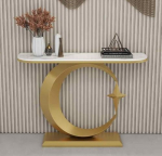 Schmaler Konsolentisch - Beistelltisch f&uuml;r Eingangsbereich und Diele mit stilvollem, geometrischem Metallgestell, modernes Akzentm&ouml;bel f&uuml;r Wohnzimmer, Foyer, Flur und Eingangsbereich