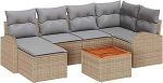 Rantry 7-teiliges Garten Sofa Set mit Kissen Beige Poly Rattan Akazie Gartenlounge Model3347602