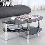 Elutoa laud Karastatud klaasist kaasaegne kohvilaud 90 x 50 x 43 cm (must-must)