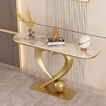 Eleganter Halbmond-Konsolentisch mit Marmor-Akzent, Moderner Ultra-Schmaler Vintage-Verandatisch mit Herzf&ouml;rmigem Metallgestell, Minimalistisches Flurm&ouml;bel(G,120cm/47.2in)