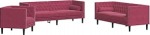 Diivan-set f&uuml;r Wohnzimmer, 3-Sitzer und 2-Sitzer und Chesterfield-Sessel und Nackenrolle, 3-osaline, Samt
