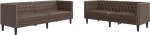 Chesterfield-Sofa f&uuml;r Wohnzimmer, 3-Sitzer und 2-Sitzer, Chesterfield, Braun, Kunstleder
