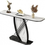 Rustikaler Konsolentisch im Landhausstil mit Stauraum, schmaler Eingangstisch f&uuml;r die Couch, moderner Akzenttisch aus Kunstmarmor, stabile Basis, 39,3 Zoll schwarzer Sofatisch