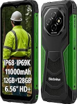 Blackview Fort 1 AI Outdoor Smartphone, Magic AI Photo Editor, 12GB+128GB, 11000mAh aku, 16MP+8MP, 6.56'' HD+, IP68 IP69K Vastupidav mobiiltelefon ilma lepinguta, Android 15, Dual SIM, GPS NFC - roheline