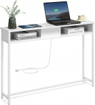 VASAGLE Console Table with Sockets, Side Table with 2 Compartments, Slim, 25 x 120 x 81 cm, Space Saving, for Entryway, Living Room, Snow White LNT111W01