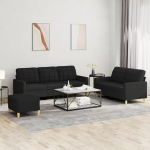 Tidyard 3-Piece Sofa Set with Cushions, Armchair, Couch, Footstool, Sofa, Living Room Sofa with Armrests, Couch Set, Designer Sofa, Seating Furniture, Upholstered Furniture, Black Fabric