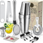 16 Piece Cocktail Shaker, Cocktail Mix Set, Cocktail Set with a Double Jigger, Ice Tongs, Cocktail Shaker, Cocktail Mixing with Muddler, Bottle Opener, Boston Shaker