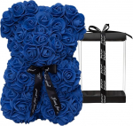 DuHouse Rose Bear Rose Teddy Bear Flower Kingitus Must kast s&otilde;brap&auml;eva aastap&auml;evaks emadep&auml;evaks j&otilde;uludeks s&uuml;nnip&auml;evad pruuts&uuml;ndmused T&auml;ielikult k&auml;sitsi valmistatud 10-tolline lillekaru (kuninglik sinine)