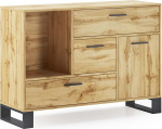 Skraut Home Sideboard for Living Room or Dining Room - 86 x 120 x 40 cm - Buffet with 1 Door + 3 Drawers - Loft Model - Durable Wood - Oak Finish