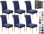 SPRINGRICO 6 Pack Dining Room Chair Covers with Seat Belt, Stretch Parsons Chair Slipcover Washable Kitchen Dining Chair Cover Removable Seat Protector Set of 6, S3 - Navy Blue