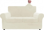 ZNSAYOTX Luxus-Samt-Couchbezug, 3-teilig, Stretch-Sofabez&uuml;ge f&uuml;r 2 Kissen, Couch, weicher Zweisitzer-Schonbezug, Wohnzimmer, rutschfest, Hunde-Sitz, M&ouml;belschutz (Beige), 139,7 cm - 175,3 cm (2 Kissen)