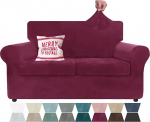 ZNSAYOTX Luxury Velvet Couch Cover 3 Pieces Stretch Sofa Cover for 2 Cushions Couch Soft Living Room Non-Slip Dog Pet Love Seat Furniture Protector Wine Red (55"-69", 2 Pillows)