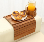 Bambootray Couch Cup Holder Acacia Wood Couch Armrest Table with 360 Rated Phone Holder 19 Inch Floatable Non-Slip Sofa Armrest Tray Tables for Snacks Drinks Remote Storage