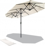 VOUNOT Doppelsonnenschirm mit Handkurbel, Sonnenschirm Marktschirm Gartenschirm Terrassenschirm, Sonnenschutz, 150 x 300 cm, Beige