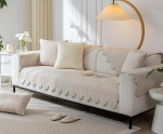 Huierxun Luksuslik puuvillane diivanikate Solid Embroidery Boho Style Farmhouse Diivan Slipcover Pehme tepitud sektsioon Diivan Cover Non-Slip Diivan Slipcovers pestav m&ouml;&ouml;bel kaitsja jaoks