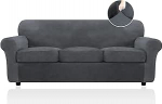FestiCorp Velvet Diivan Cover, diivanikatted 3 padjale, diivanikatted 3 padjaga diivanile, Stretch 4 tk diivanikate, paksud m&ouml;&ouml;blikatted koertele, lemmikloomadele, diivanile, hall