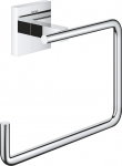 GROHE Start Cube 40975000 Towel Ring No Drilling (Square Towel Rail for Gluing or Drilling, Includes Screws and Dowels, No Glue, 5 kg Load Capacity, Concealed Fixing), Square, Chrome,