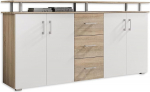 Stella Trading Highboard riiuliga Sonoma Tamme v&auml;limusega, valge, kaasaegne elutoa kapp sahtlitega ja palju hoiuruumi elutoa jaoks, 178 x 90 x 38 cm (B x K x S)