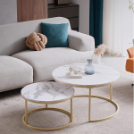 2 &uuml;mmarguse kohvilaudade komplekt, kaasaegsed pesitsuslauad elutuppa, r&otilde;dule, kontorisse, MDF lauaplaadi ja tugeva metallraamiga, valge + kuldne, suur laud: 60 x 60 x 45 cm, V&auml;ike laud: 60 x 60 x 45 cm: 40 x 40 x 35 cm