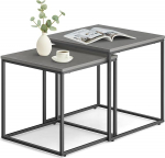 FORTENA 2 kohvilaudade komplekt K&otilde;rvallaud elutoa laud must v&otilde;i kuldne metallist ruudukujuline (betoon - mustad laudade jalad)