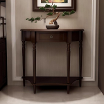 Crescent Moon Console Table Made of Wood koos sahtliga, koridor kitsas puidust diivanilaud, konsoolne diivanilaud, elutuppa, sissep&auml;&auml;suks, koridorisse, fuajeesse, diivani taha (tume p&auml;hkelpuu, 23.6 x 11.8