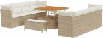 11tlg. Garten Diivan komplekt mit Kissen Beige Poly Rattan Akazie Gartenlounge Model3361466