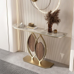 Crescent Moon Country House konsoolne aktsentlaud kiltkivist lauaplaadiga, t&ouml;&ouml;stuslik kitsas diivanilaud esikusse, &uuml;mardatud nurgad, uuenduslik metallraam, kriimustuskindel (C, 100 cm / 39.4