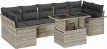 8-teilige Garten-Sofa-Set mit Kissen Hellgrau Poly-Rattan, 2-Sitzer Garten-Sofa mit Stauraum & Kissen Hellgrau Poly-Rattan Gartenlounge Model3356975
