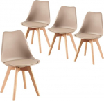 S&ouml;&ouml;gitoa toolid Skandinaavia Retro pehme polsterdusega, SGS sertifitseeritud - k&ouml;&ouml;gitool t&auml;ispuidust p&ouml;&ouml;gijalgadega (4 tk, hele khaki)