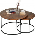 OHMG Marmori efektiga kohvilaud, k&uuml;ljelaud elutuppa, 70 + 50 cm, suur &uuml;mmargune laud, marmori v&auml;limus ja kuldne teraskonstruktsioon, t&ouml;&ouml;stusdisaini &uuml;mmargune Detroit'i laud (tumedast puidust plaat) +