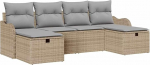 6-teiliges Garten Sofa Set mit Kissen Beige Poly Rattan, 2-Sitzer Garten Sofa mit Stauraum & Kissen Beige Poly Rattan Gartenlounge Model3360351