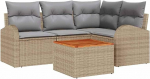 5-teiliges Garten Sofa Set mit Kissen in Beige Poly Rattan und Akazie Gartenlounge Model3347574