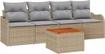 5-teiliges Garten-Sofa-Set mit Kissen Beige Poly Rattan Akazie, 2-Sitzer Garten-Sofa mit Stauraum & Kissen Beige Poly Rattan Gartenlounge Model3356054