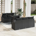 7-osaline aia diivanikomplekt koos pehmendusega Must Poly Rattan Garden Lounge Model3348929