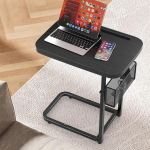 Moodne TV-taldrik suure lauaplaadiga, reguleeritav diivanilaud koos hoiukorvidega, tugev metallraam, TV-s&ouml;&ouml;gitaldrik, laud telerivaatamiseks, s&ouml;&ouml;gi, suupistete tegemiseks (ruudukujuline, must, 43 X