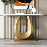 Moderner Konsolentisch im Industriestil, stilvoller Eingangstisch f&uuml;r den Flur, Akzenttisch mit Metallrahmen f&uuml;r Wohnzimmer, Schlafzimmer, B&uuml;ro - Gold-Finish (100 x 30 cm)